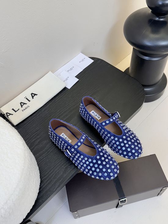 Alaia Suede Rhinestone Upper Leather Lined Ballet Flats