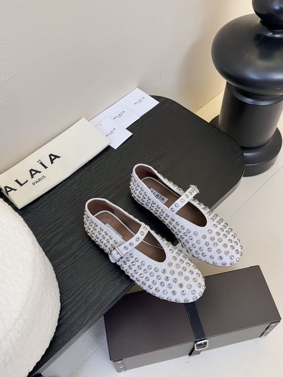 Alaia Suede Rhinestone Upper Leather Lined Ballet Flats