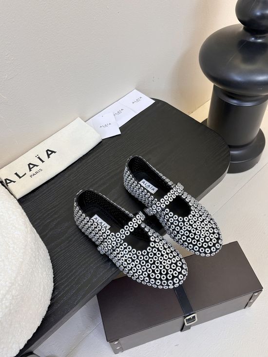 Alaia Rhinestone Upper Leather Lined Ballet Flats