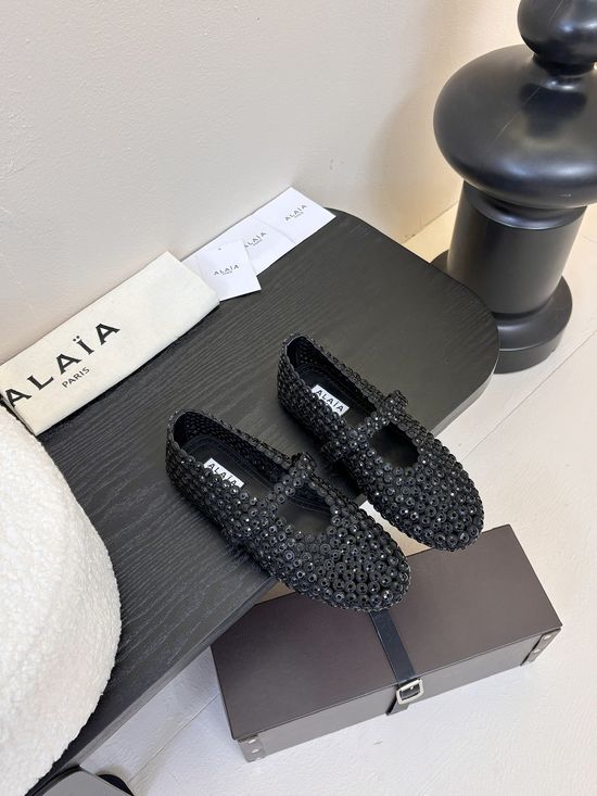 Alaia Rhinestone Upper Leather Lined Ballet Flats