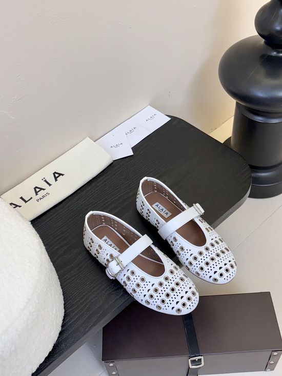 Alaia Woven Wool Lined Ballet Flats with Rubber Sole