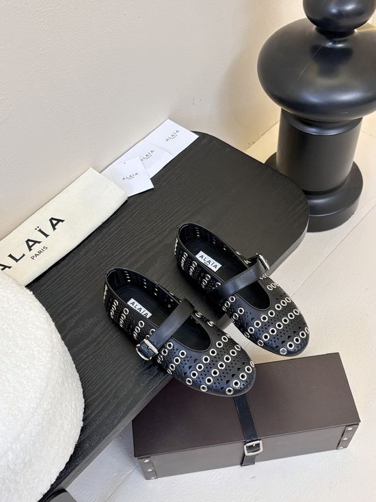 Alaia Woven Wool Lined Ballet Flats with Rubber Sole