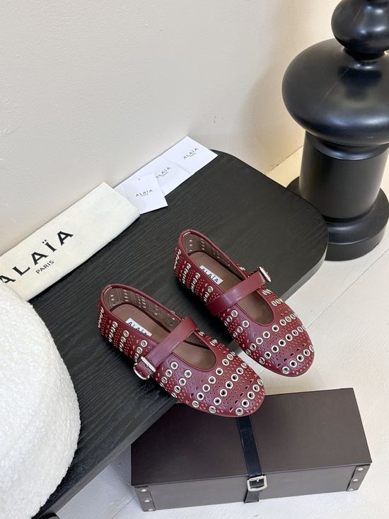 Alaia Woven Wool Lined Ballet Flats with Rubber Sole