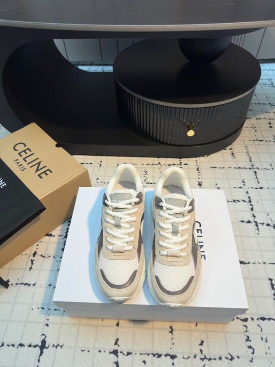 Celine Lace-up Thick Sole Casual Breathable Leather Sneakers