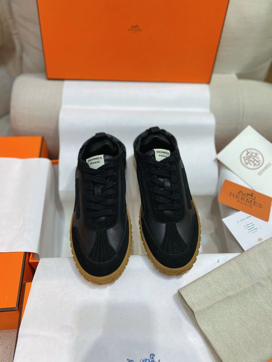 Hermes Woven Suede Sneakers Contrast Details Rubber Sole