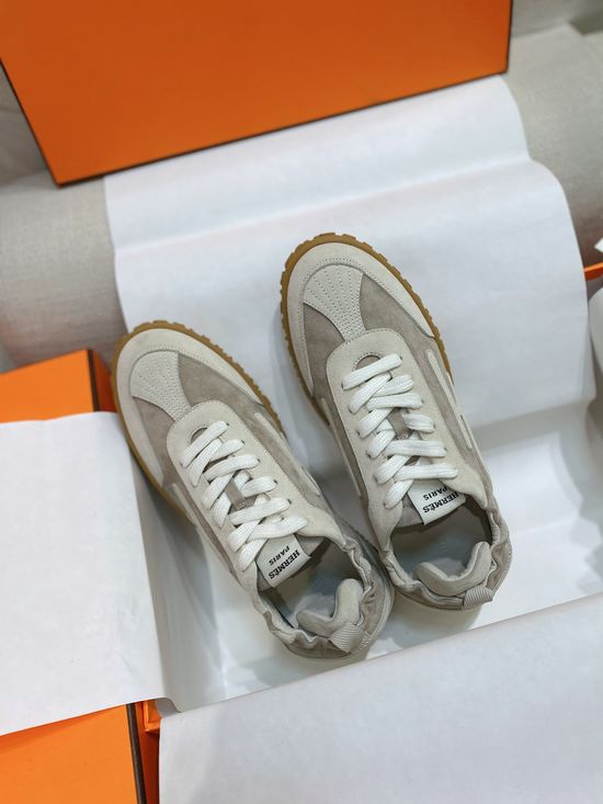 Hermes Woven Suede Sneakers Contrast Details Rubber Sole