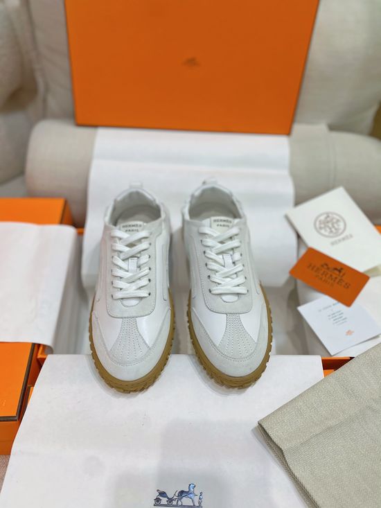 Hermes Woven Suede Sneakers Contrast Details Rubber Sole