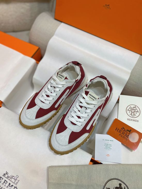 Hermes Woven Suede Sneakers Contrast Details Rubber Sole