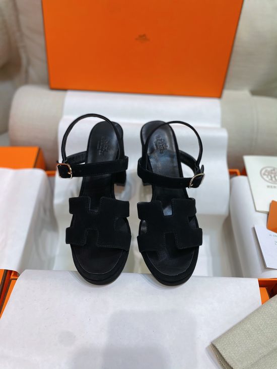 Hermes Suede High Heel Ankle Strap Sandals With Premium Sole