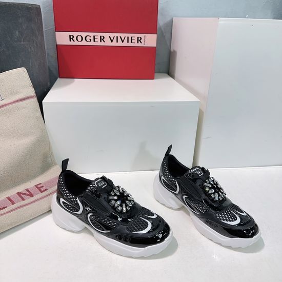Roger Viver Mesh Silk Rhinestone Buckle Elegant Casual Sneakers