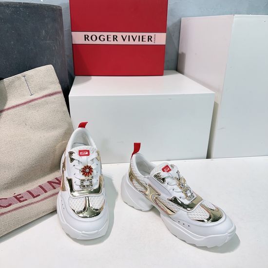 Roger Viver Mesh Silk Rhinestone Buckle Elegant Casual Sneakers
