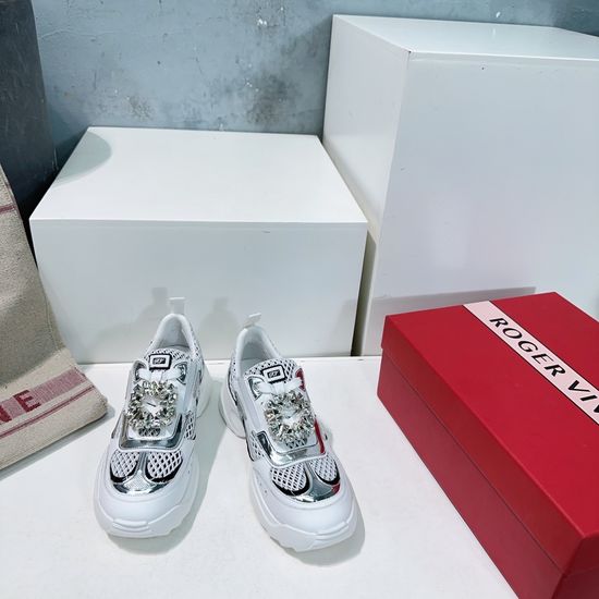 Roger Viver Mesh Silk Rhinestone Buckle Elegant Casual Sneakers