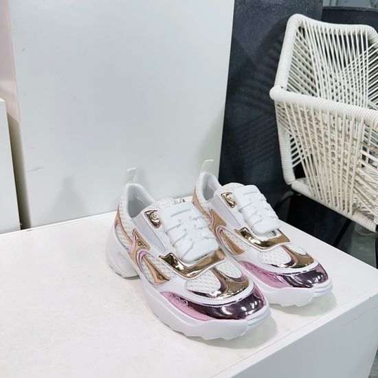 Roger Viver Mesh Silk Rhinestone Buckle Elegant Casual Sneakers