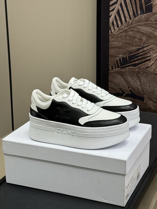Celine Calfskin Platform Sneakers with Classic Logo Accent