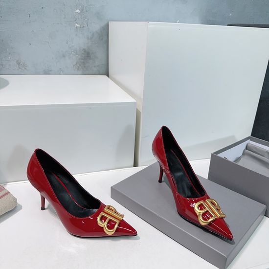 Balenciaga Patent Leather Pointed Toe Buckle Decor Heeled Sandals