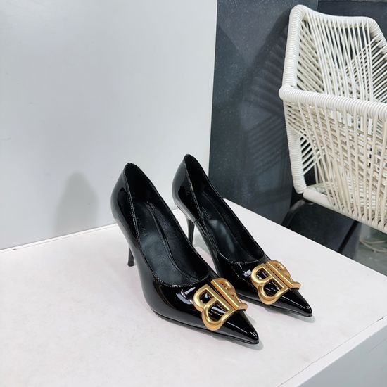 Balenciaga Patent Leather Pointed Toe Buckle Decor Heeled Sandals
