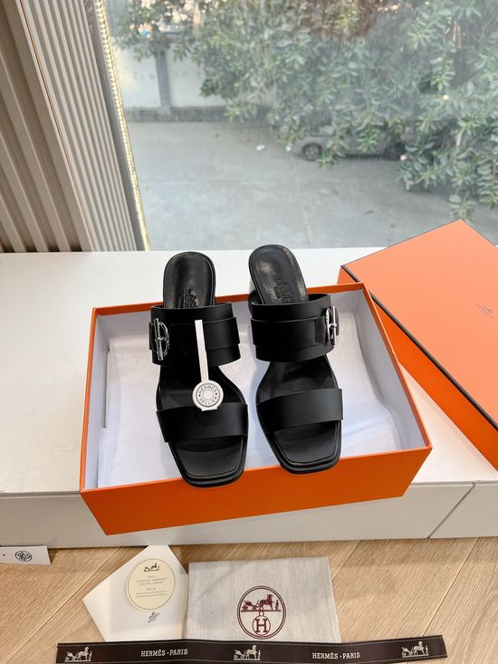 Hermes Premium Cowhide Casual Slip On Sandals Real Leather Sole
