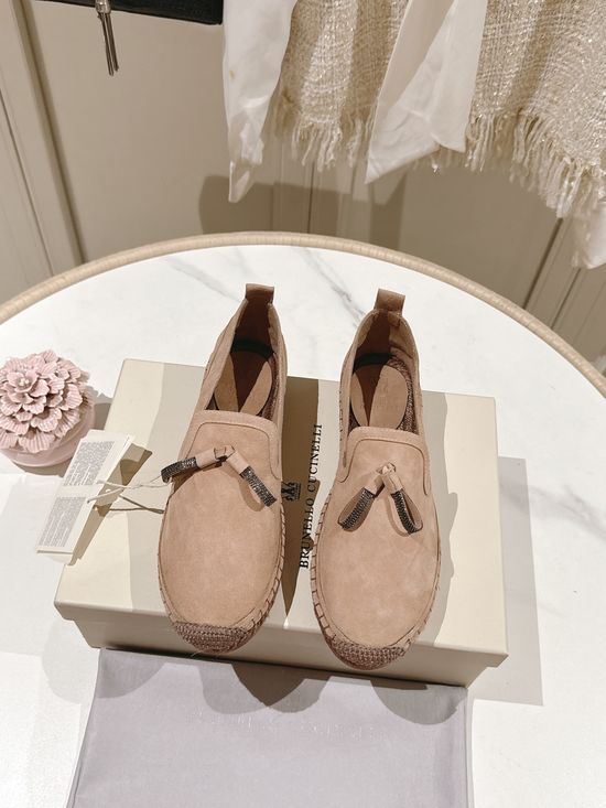 Brunello Cucinelli Classic Linen Blend Espadrilles Hand Stitched Non Slip Sole