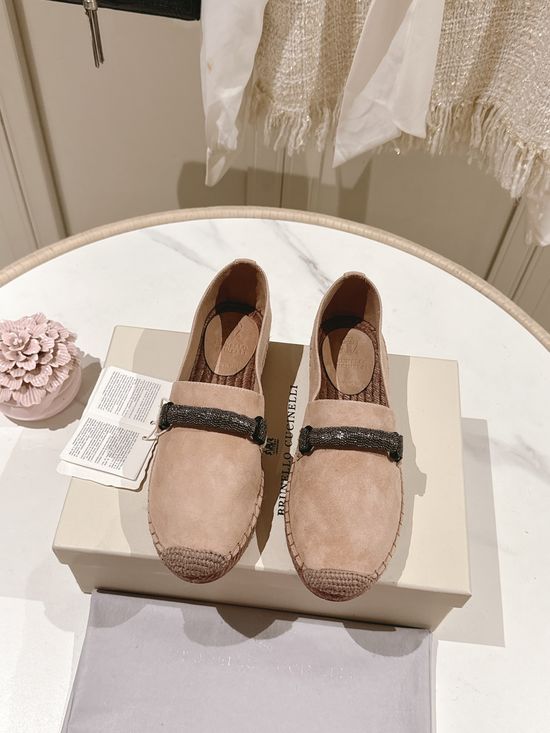 Brunello Cucinelli Classic Linen Blend Espadrilles Hand Stitched Non Slip Sole