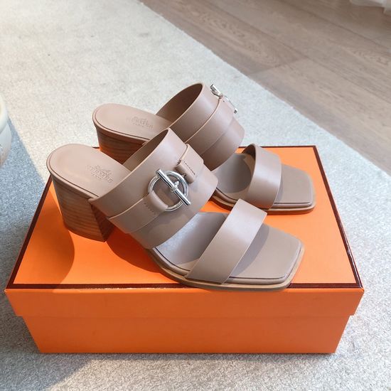 Hermes Low Heel Colorblock Leather Slippers Metal Buckle