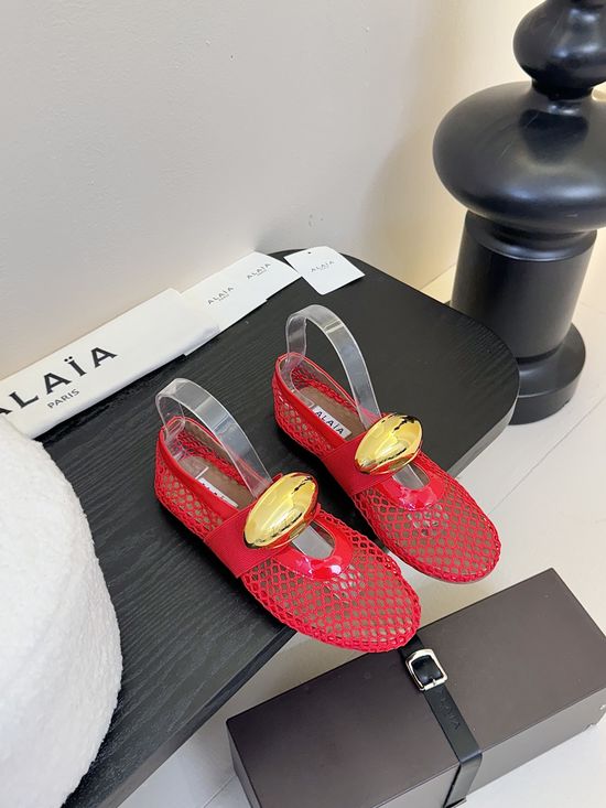 Alaia Premium Mesh Leather Ballet Flats Non-slip Rubber Sole