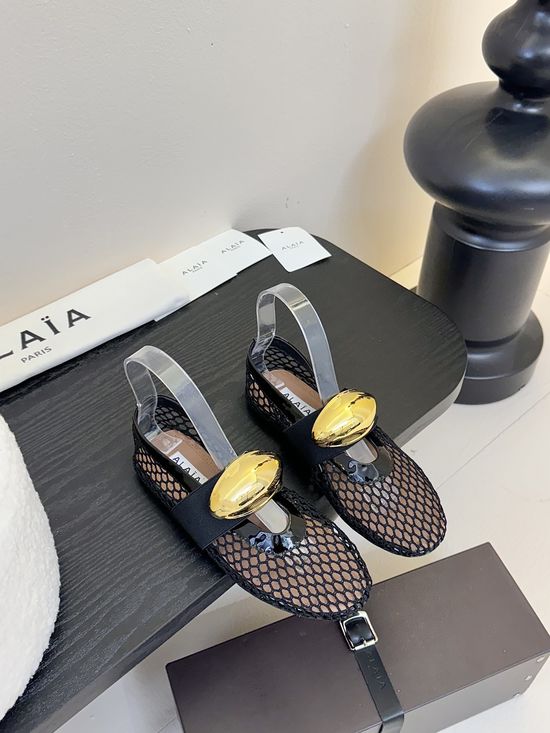 Alaia Premium Mesh Leather Ballet Flats Non-slip Rubber Sole
