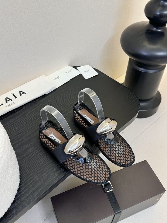 Alaia Premium Mesh Leather Ballet Flats Non-slip Rubber Sole