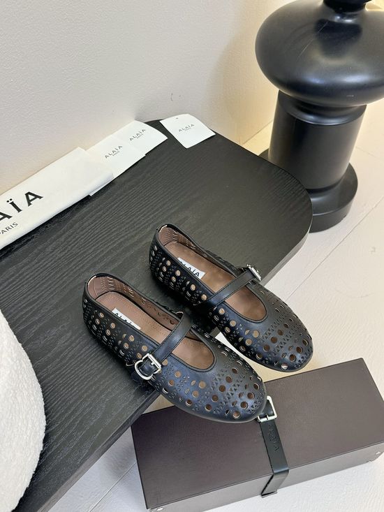 Alaia Premium Mesh Leather Ballet Flats Non-slip Rubber Sole