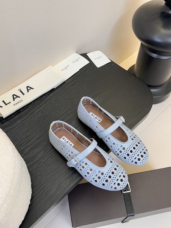 Alaia Premium Mesh Leather Ballet Flats Non-slip Rubber Sole
