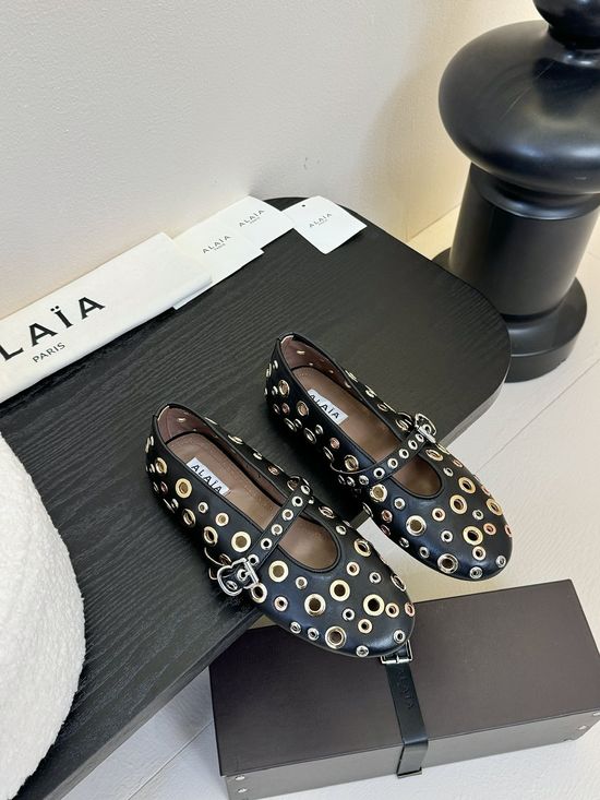 Alaia Classic Hardware Decor Leather Ballet Flats Versatile Daily Shoes
