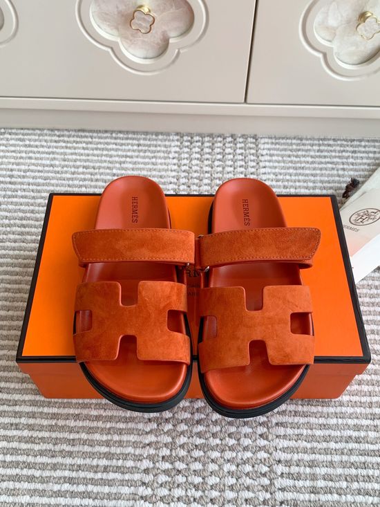 Hermes Genuine Leather Adjustable Strap Comfort Slides