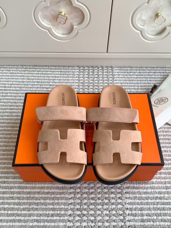 Hermes Genuine Leather Adjustable Strap Comfort Slides