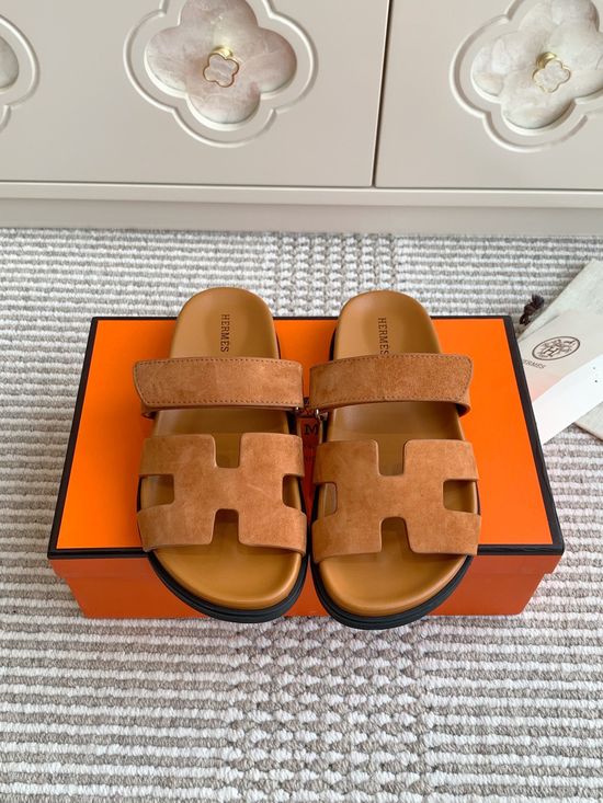 Hermes Genuine Leather Adjustable Strap Comfort Slides