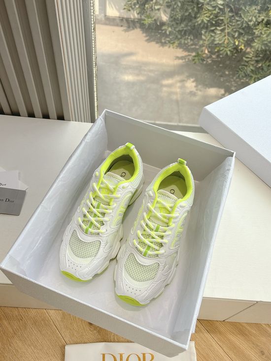 Christian Dior Leather Mesh Casual Sneakers with Side Logo Accents