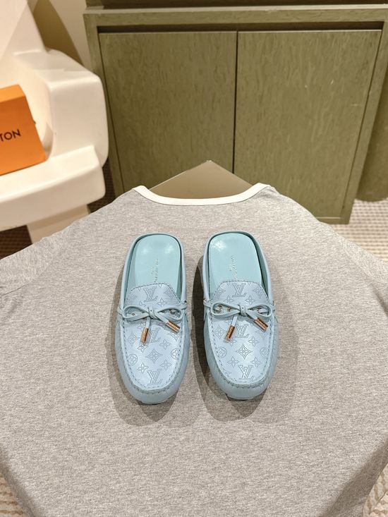 Louis Vuitton Embossed Leather Loafer Slippers Soft Sole Slip-on Shoes