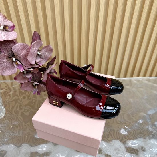 Miu Miu Chain Decorated Chunky Heel Genuine Leather Shoes