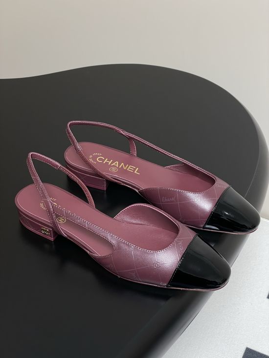 Chanel Epoxy Leather Slingback Sandals Square Toe Elegant Casual Shoes