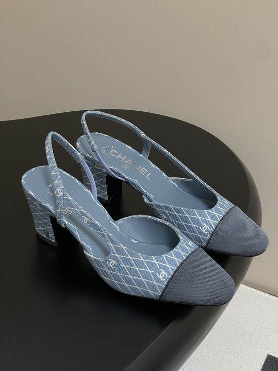 Chanel Denim Slingback Sandals Classic Two Tone Leather Sole