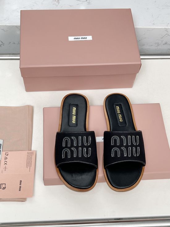 Miu Miu Luxury Furry Slip-On Sandals with Leather Sole