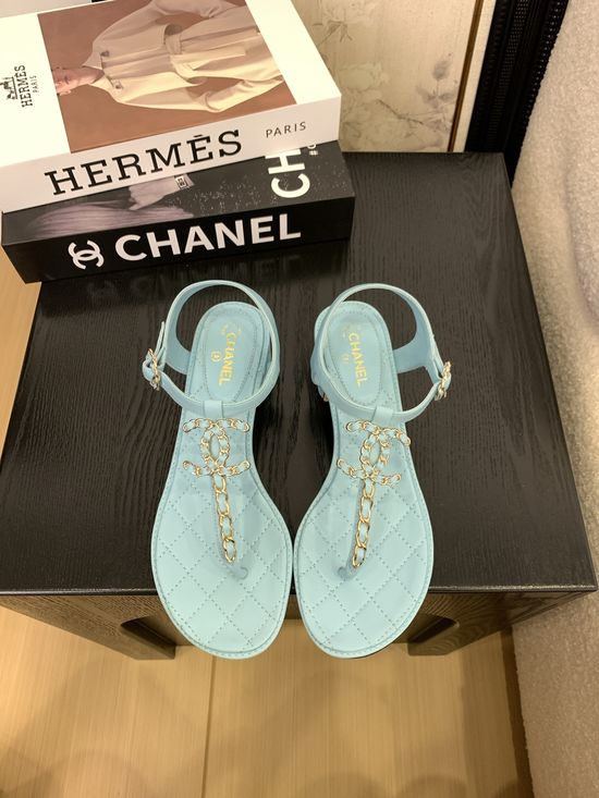 Chanel Premium Leather Toe-Post Sandals With Leather Sole