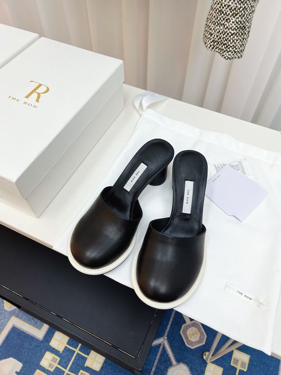 The Row Vintage Chunky Heel Round Toe Slippers Elegant Easy Match