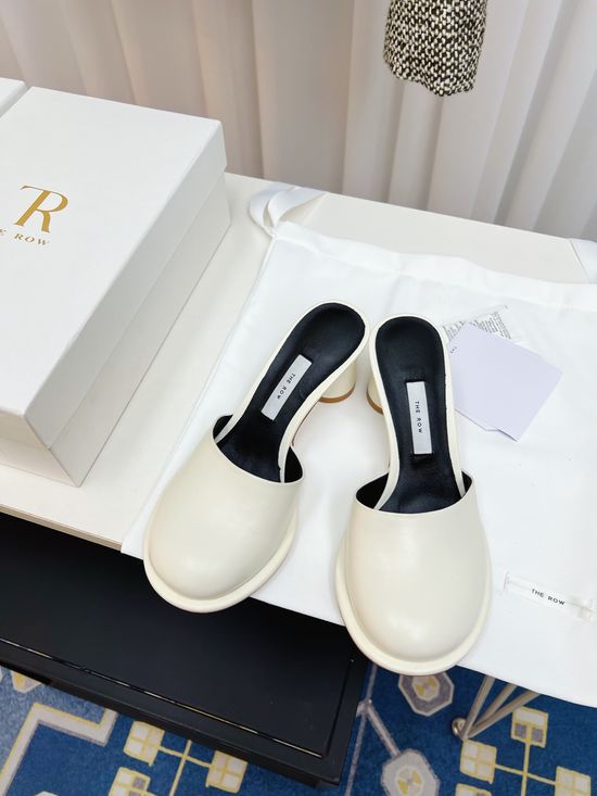 The Row Vintage Chunky Heel Round Toe Slippers Elegant Easy Match