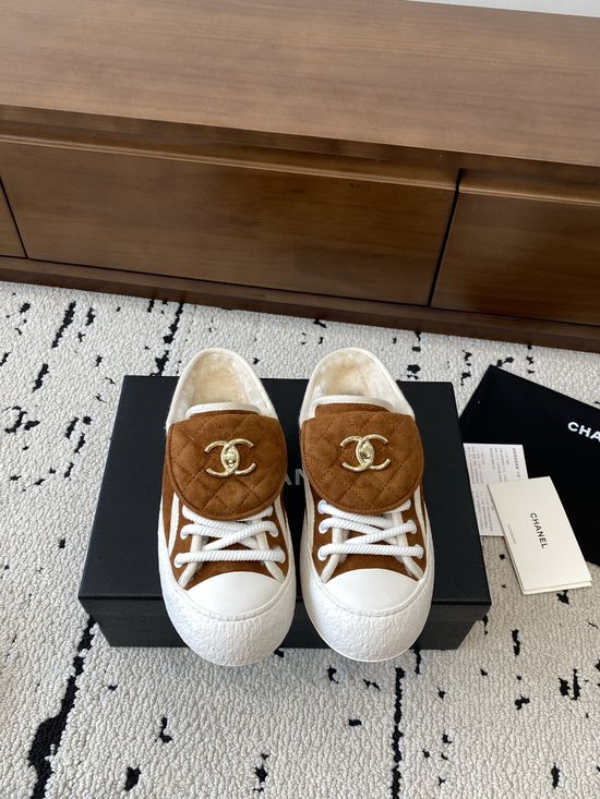 Chanel Warm Shearling Lined Buckle Slip On Slippers