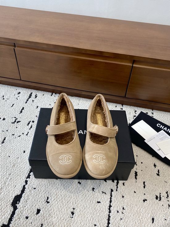 Chanel Color Block Suede Lined Fur Warm Casual Slip On Shoes
