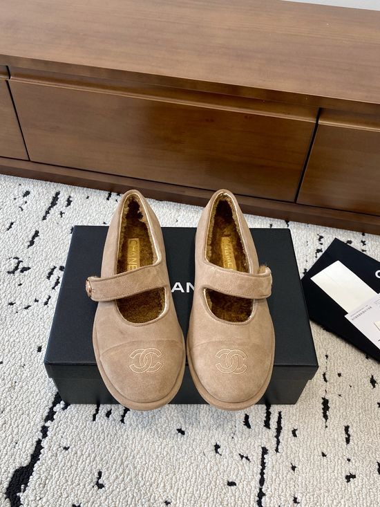 Chanel Color Block Suede Lined Fur Warm Casual Slip On Shoes