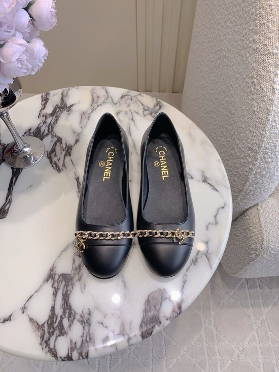 Chanel Elegant Rhinestone Chain Flat Shoes with Classic Double C Logo