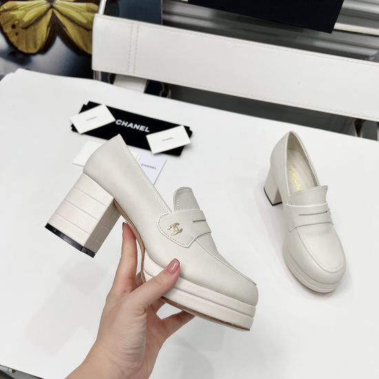 Chanel Vintage Style Leather Loafers with Genuine Leather Sole