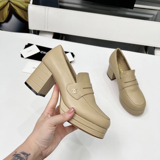 Chanel Vintage Style Leather Loafers with Genuine Leather Sole