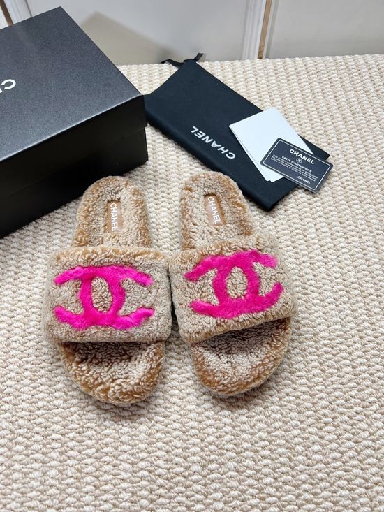 Chanel Genuine Lambswool Lined Non-slip Casual Slippers