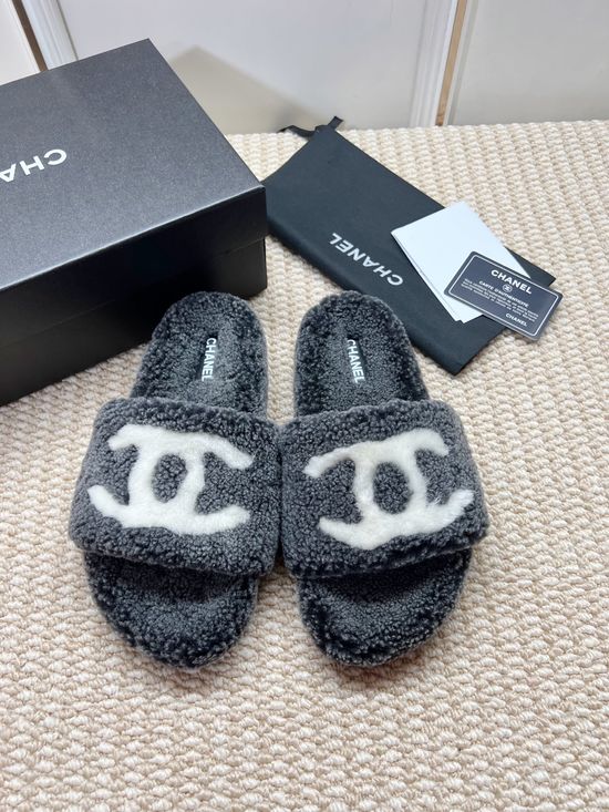 Chanel Genuine Lambswool Lined Non-slip Casual Slippers